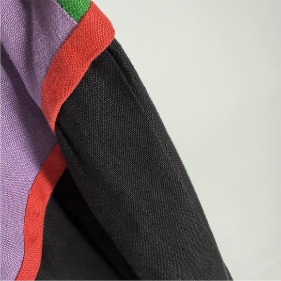 Vintage Oscar de la Renta Dress Womens Size 8 Linen Colorblock Drop Waist 80s - Picture 5 of 9